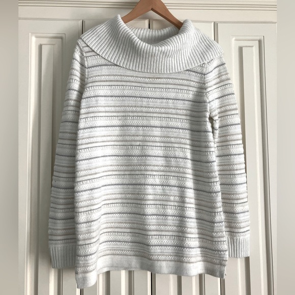 Charter Club XL Sparkly Striped Cowl Neck Knit Turtleneck Sweater - Picture 1 of 5
